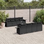 Set mobilier de grădină cu perne, 9 piese, negru, poliratan GartenMobel Dekor