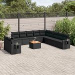 Set canapele de grădină, 12 piese, cu perne, negru, poliratan GartenMobel Dekor