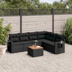 Set canapele de grădină cu perne, 7 piese, negru, poliratan GartenMobel Dekor