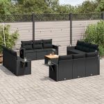 Set mobilier de grădină cu perne, 13 piese, negru, poliratan GartenMobel Dekor