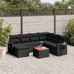 Set mobilier de grădină cu perne, 8 piese, negru, poliratan GartenMobel Dekor