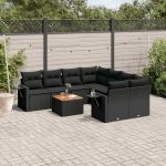 Set mobilier de grădină cu perne, 9 piese, negru, poliratan GartenMobel Dekor