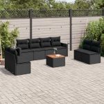 Set mobilier de grădină cu perne, 9 piese, negru, poliratan GartenMobel Dekor