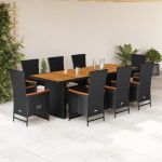 Set mobilier de grădină cu perne, 9 piese, negru, poliratan GartenMobel Dekor