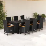 Set mobilier de grădină cu perne, 9 piese, negru, poliratan GartenMobel Dekor