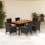 Set mobilier grădină perne 7 piese negru poliratan/lemn acacia GartenMobel Dekor