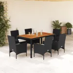 Set mobilier grădină perne 7 piese negru poliratan/lemn acacia GartenMobel Dekor