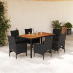 Set mobilier grădină perne 7 piese negru poliratan/lemn acacia GartenMobel Dekor