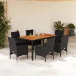 Set mobilier grădină perne 7 piese negru poliratan/lemn acacia GartenMobel Dekor