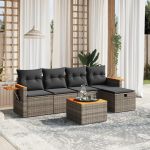 Set mobilier grădină cu perne, 6 piese, gri, poliratan GartenMobel Dekor