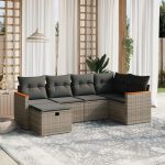 Set mobilier grădină cu perne, 6 piese, gri, poliratan GartenMobel Dekor