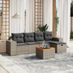 Set mobilier grădină cu perne, 6 piese, gri, poliratan GartenMobel Dekor