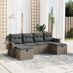 Set mobilier grădină cu perne, 6 piese, gri, poliratan GartenMobel Dekor