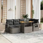 Set canapele de grădină, 7 piese, cu perne, gri, poliratan GartenMobel Dekor