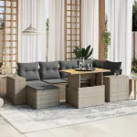 Set canapele de grădină, 7 piese, cu perne, gri, poliratan GartenMobel Dekor