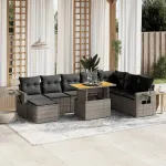 Set canapele de grădină, 9 piese, cu perne, gri, poliratan GartenMobel Dekor