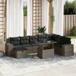 Set canapele de grădină, 9 piese, cu perne, gri, poliratan GartenMobel Dekor