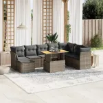 Set canapele de grădină, 9 piese, cu perne, gri, poliratan GartenMobel Dekor