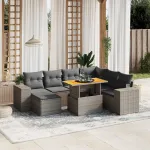 Set canapele de grădină cu perne, 8 piese, gri, poliratan GartenMobel Dekor
