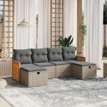 Set mobilier grădină cu perne, 6 piese, gri, poliratan GartenMobel Dekor