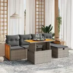 Set mobilier grădină cu perne, 6 piese, gri, poliratan GartenMobel Dekor