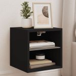 Comodă TV de perete cu lumini LED, negru, 30x28,5x30 cm GartenMobel Dekor