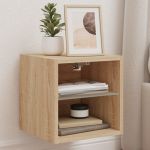 Comodă TV de perete cu lumini LED, stejar sonoma 30x28,5x30 cm GartenMobel Dekor