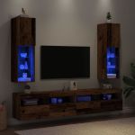 Comode TV cu lumini LED, 2 buc., lemn vechi, 30,5x30x102 cm GartenMobel Dekor