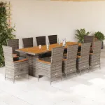 Set mobilier de grădină cu perne, 11 piese, gri, poliratan GartenMobel Dekor
