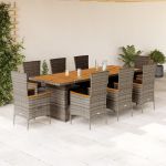 Set mobilier grădină cu perne, 9 piese, gri, poliratan GartenMobel Dekor