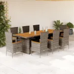 Set mobilier grădină cu perne, 9 piese, gri, poliratan GartenMobel Dekor