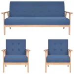 Set de canapele, 3 piese, albastru, material textil GartenMobel Dekor