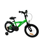 Bicicleta cu roti ajutatoare, 16 inch, v-brake, scaun ajustabil, cadru otel, jante aluminiu, aparatoare lant/noroi, verde MultiMark GlobalProd