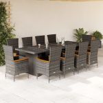 Set mobilier de grădină cu perne, 11 piese, gri, poliratan GartenMobel Dekor
