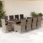 Set mobilier de grădină cu perne, 11 piese, gri, poliratan GartenMobel Dekor