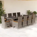 Set mobilier de grădină cu perne, 11 piese, gri, poliratan GartenMobel Dekor