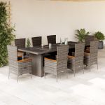 Set mobilier grădină cu perne, 9 piese, gri, poliratan GartenMobel Dekor
