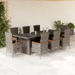 Set mobilier grădină cu perne, 9 piese, gri, poliratan GartenMobel Dekor