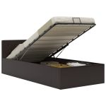 Cadru pat hidraulic cu ladă gri 90x200 cm, piele ecologică GartenMobel Dekor