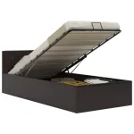 Cadru pat hidraulic cu ladă gri 90x200 cm, piele ecologică GartenMobel Dekor