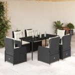 Set mobilier de grădină cu perne, 7 piese, negru, poliratan GartenMobel Dekor