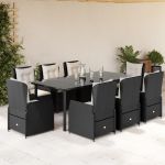 Set mobilier de grădină cu perne, 9 piese, negru, poliratan GartenMobel Dekor