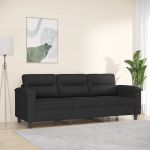 Canapea cu 3 locuri, negru, 180 cm, țesătură microfibră GartenMobel Dekor