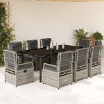 Set mobilier grădină cu perne, 9 piese, gri, poliratan GartenMobel Dekor