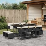 Set mobilier de exterior cu perne, 11 piese, negru, poliratan GartenMobel Dekor