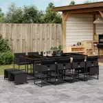 Set mobilier de grădină cu perne, 13 piese, negru, poliratan GartenMobel Dekor
