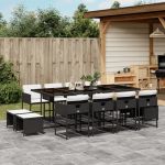 Set mobilier de grădină cu perne, 13 piese, negru, poliratan GartenMobel Dekor