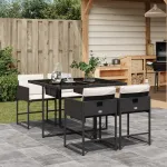 Set mobilier de grădină cu perne, 5 piese, negru, poliratan GartenMobel Dekor