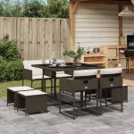 Set mobilier de grădină cu perne, 9 piese, maro, poliratan GartenMobel Dekor