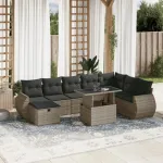 Set canapele de grădină, 9 piese, cu perne, gri, poliratan GartenMobel Dekor